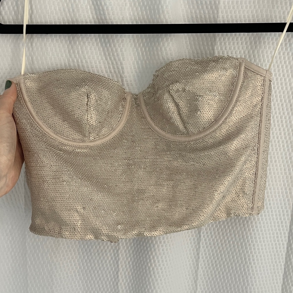 Zara Gold Cropped Sequin Bustier Top Size S